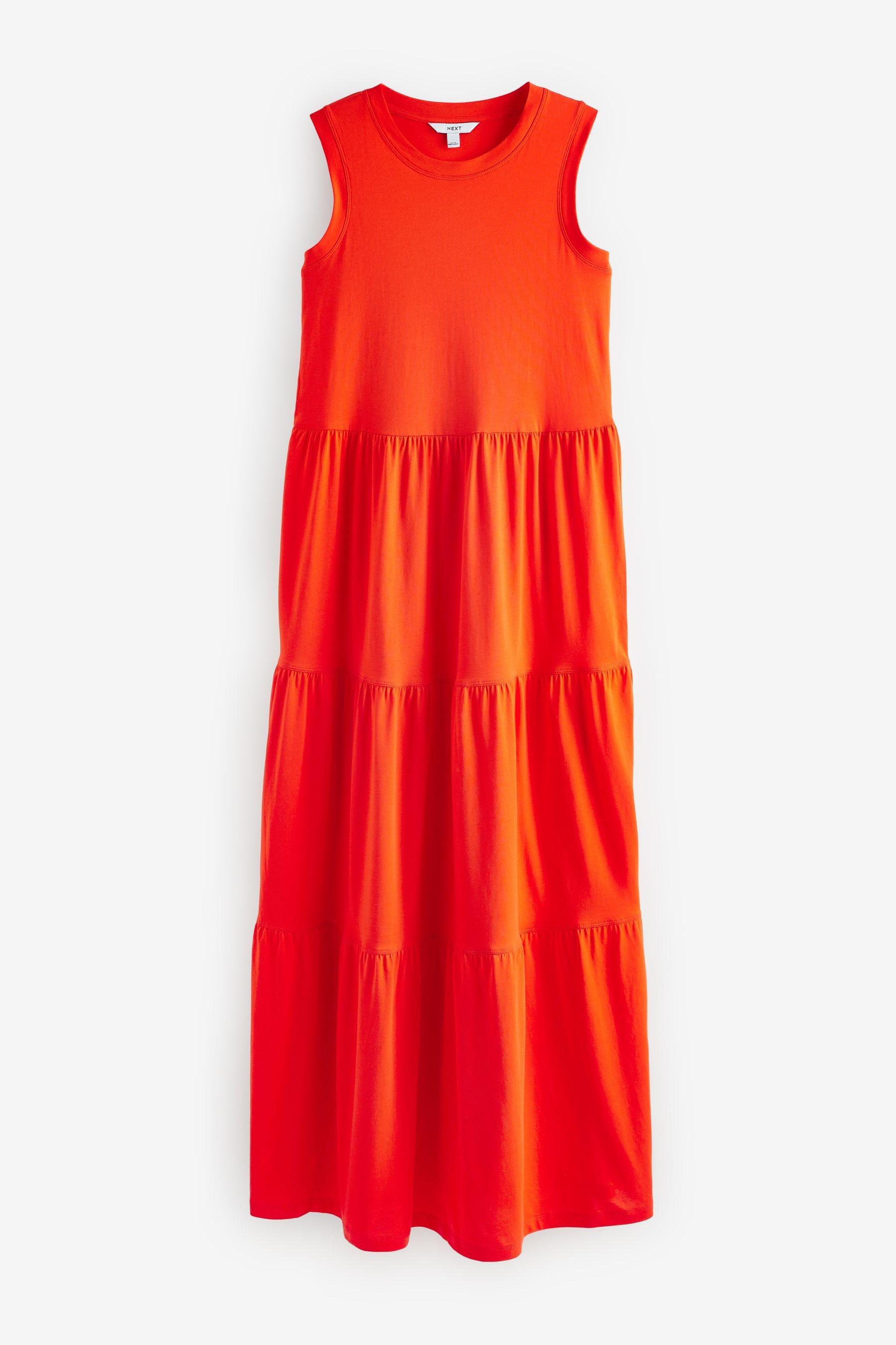 Buy Orange Sleeveless Crew Neck Tiered Summer Maxi Dress from the