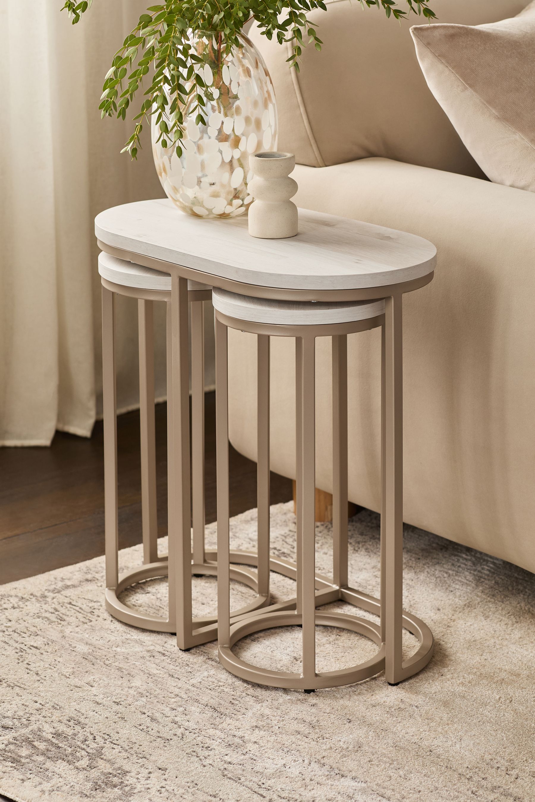 Buy White Bronx Oak Effect Round Set of 3 Nest of Tables from the Next UK online shop