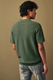 Green Knitted Waffle Textured Regular Fit Polo Shirt - Image 2 of 7