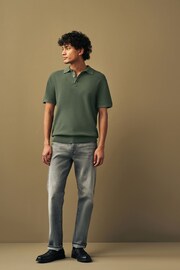 Green Knitted Waffle Textured Regular Fit Polo Shirt - Image 3 of 7