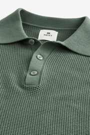 Green Knitted Waffle Textured Regular Fit Polo Shirt - Image 6 of 7