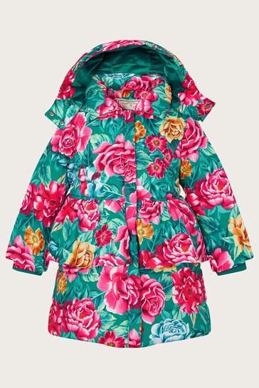 Monsoon Green Floral Printed Padded Coat