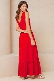 Lipsy Red Jersey Belted V Neck Tiered Maxi Dress - Image 2 of 4