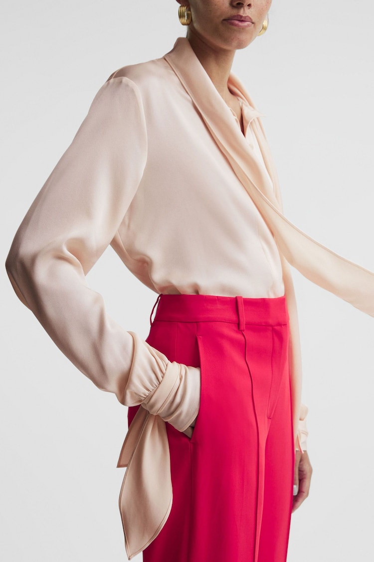 Reiss Nude Giselle Tie Detail Blouse - Image 1 of 6