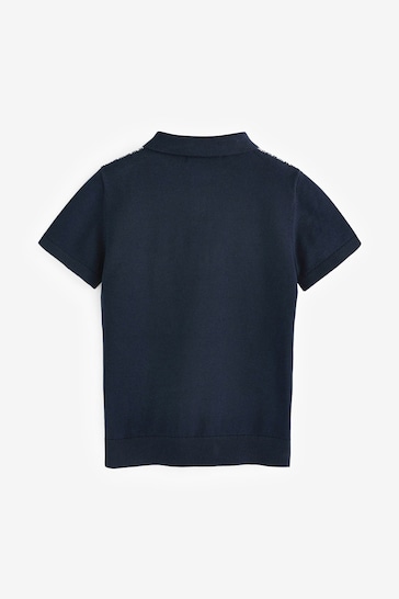 Black/White Short Sleeve Geo Pattern Polo Shirt (3-16yrs)