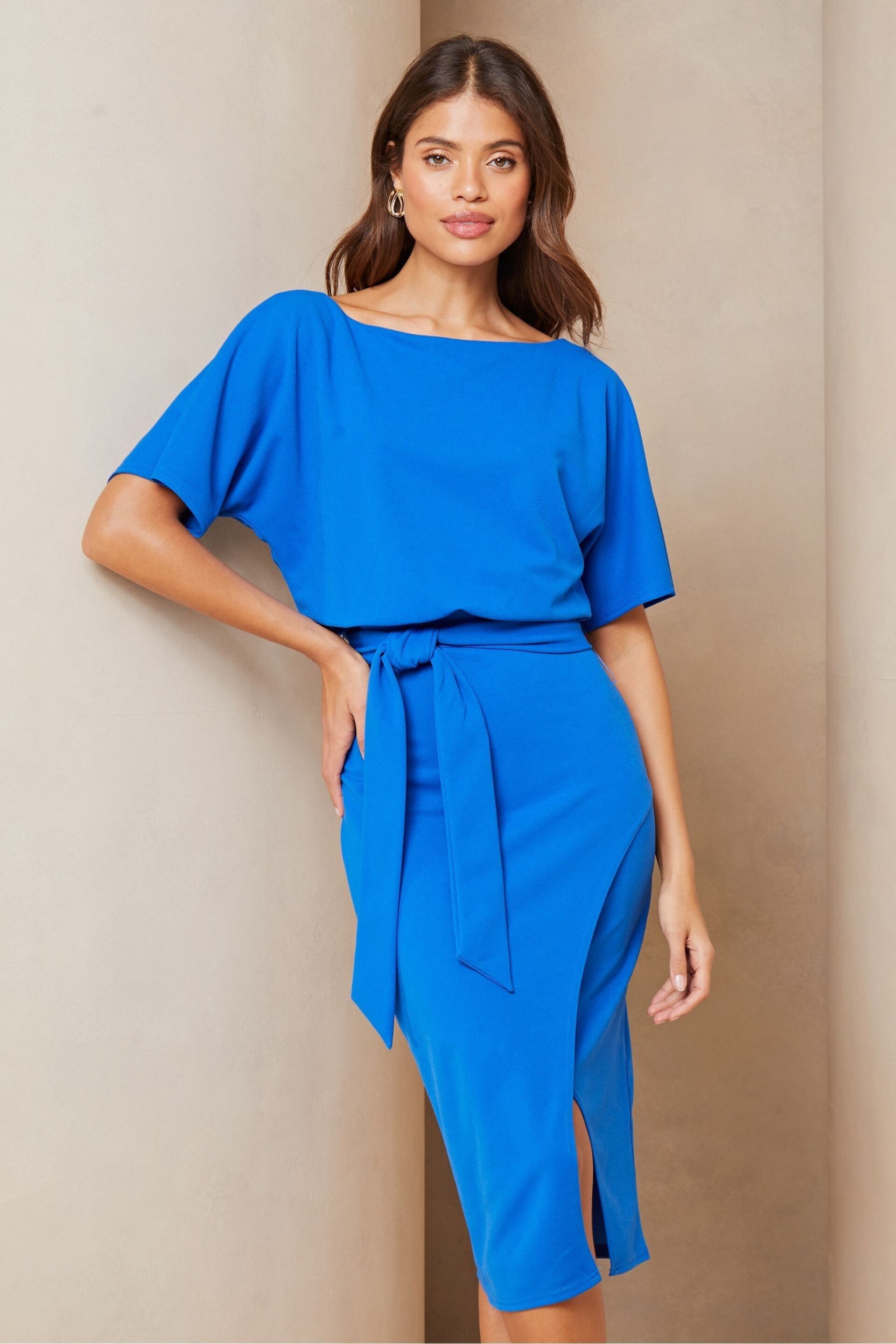 Lipsy Blue Kimono Belted Midi Dress - Image 3 of 4