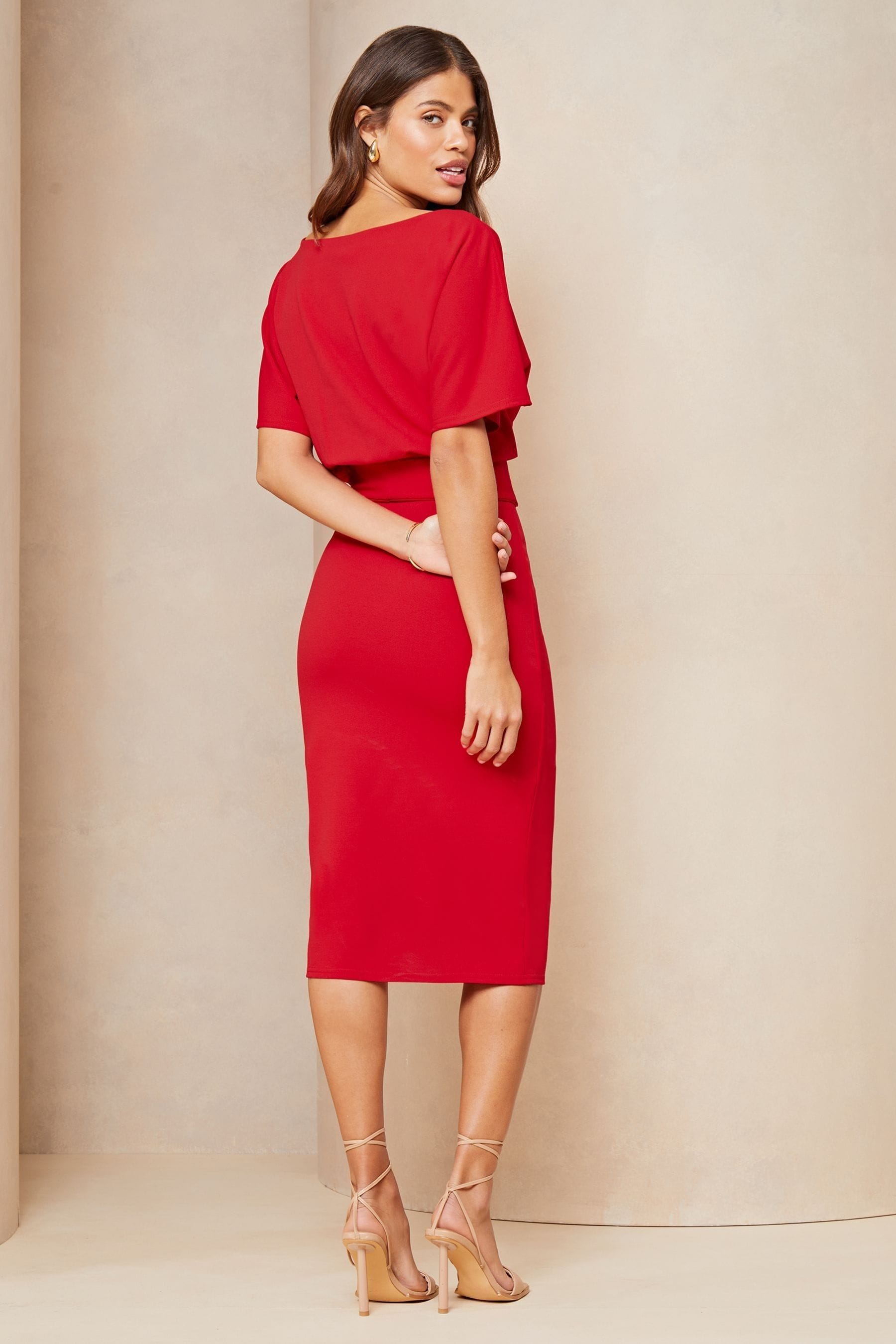 Lipsy Red Kimono Belted Midi Dress
