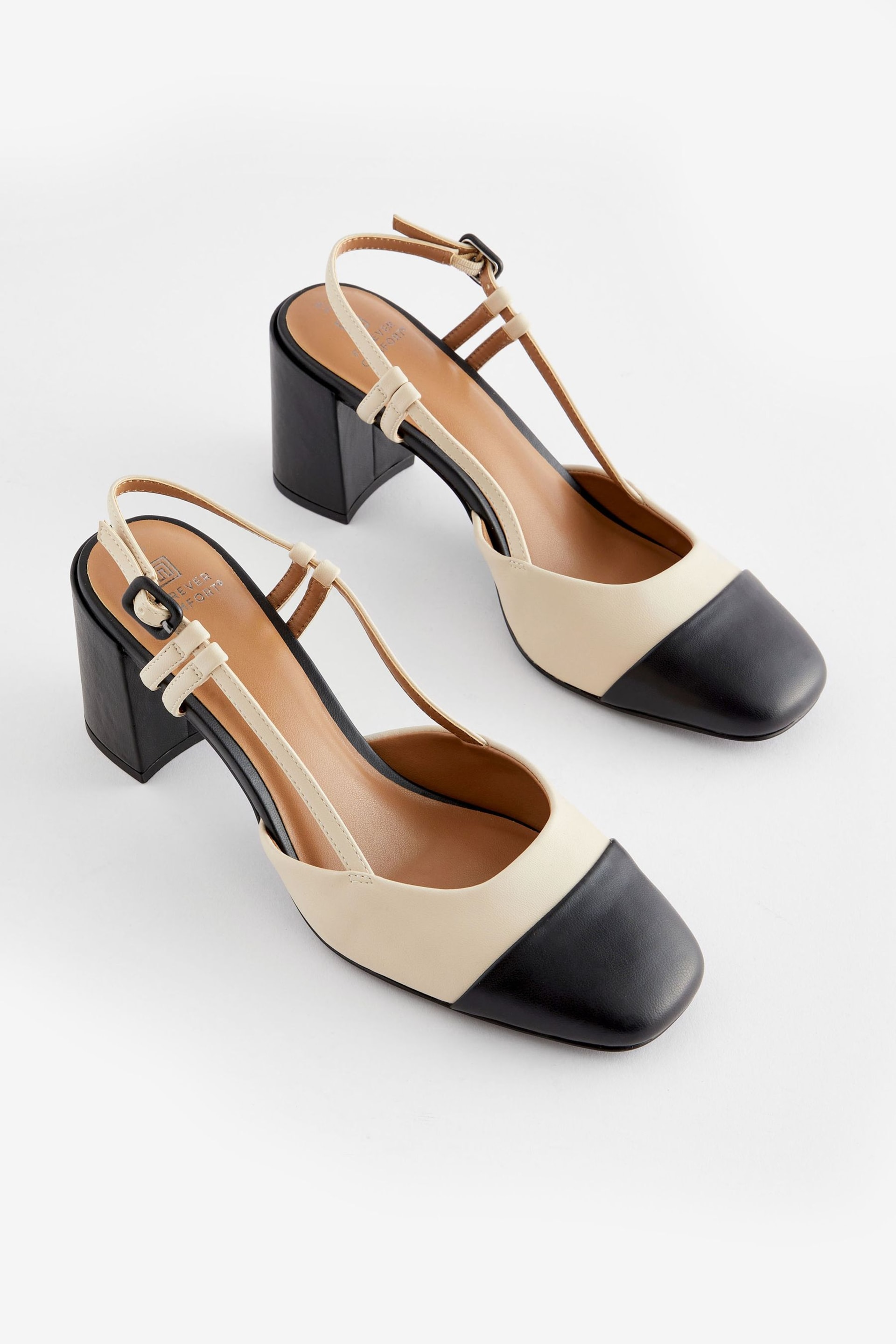 Bone Cream Forever Comfort® Square Toe Slingback Block Heel Shoes - Image 1 of 5