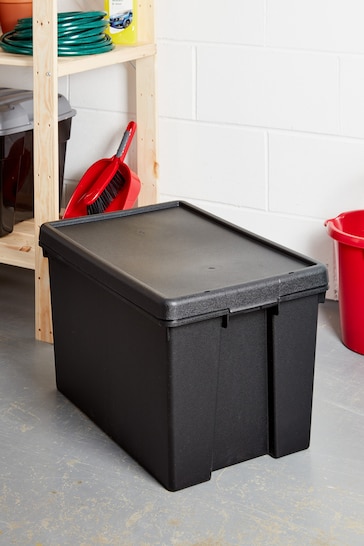 Wham Set of 2 Black Bam 62L Heavy Duty Plastic Recycled Boxes With Lid