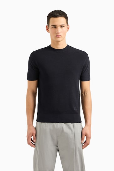 Armani Exchange Navy Blue Knitted T-Shirt