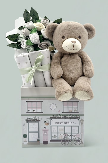 New Baby Grey Welcome Hamper with Frankie Bear Soft Toy