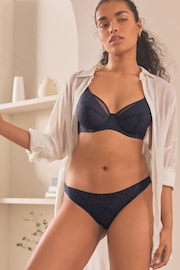 Navy Blue DD+ Non Pad Plunge Floral Selvedge Lace Bra - Image 2 of 7