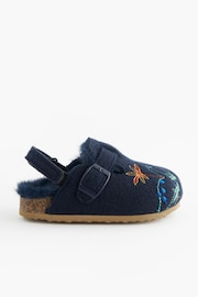 Navy Dinosaur Faux Fur Lined Clog Slippers - Image 2 of 5