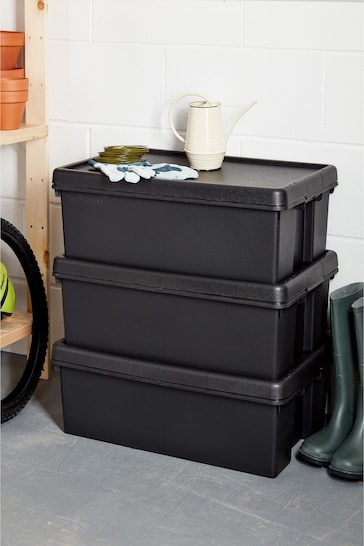 Wham Set of 3 Black Bam 36L Heavy Duty Plastic Boxes With Lid