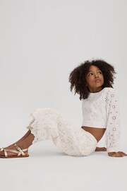 Reiss Ivory Nella Junior Cotton Broderie Lace Trousers - Image 1 of 4