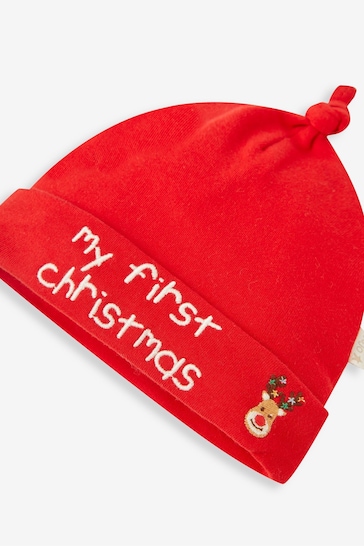 JoJo Maman Bébé Red My First Christmas Baby Hat
