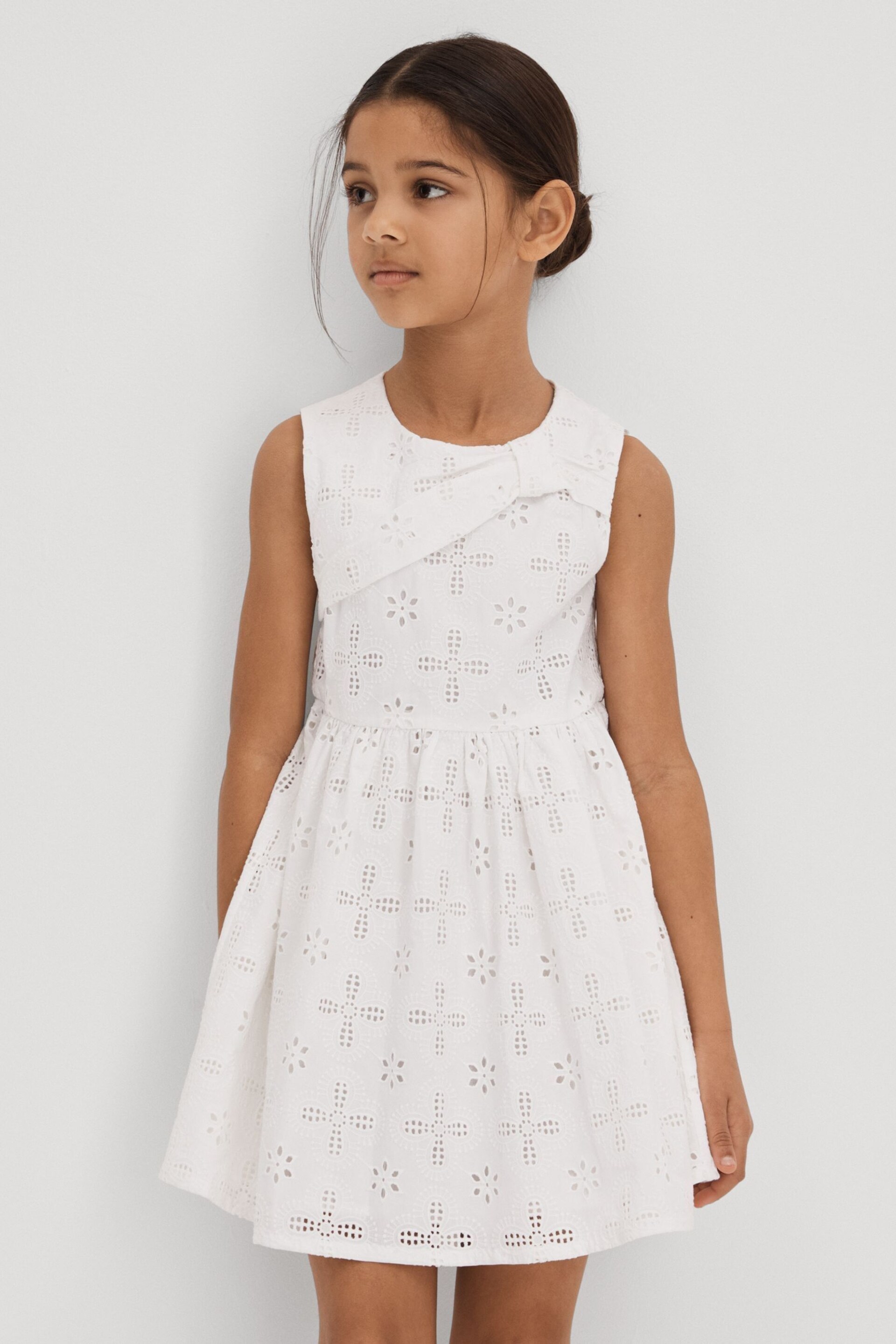 Reiss Ivory Mabel Teen Cotton Broderie Lace Dress - Image 2 of 6