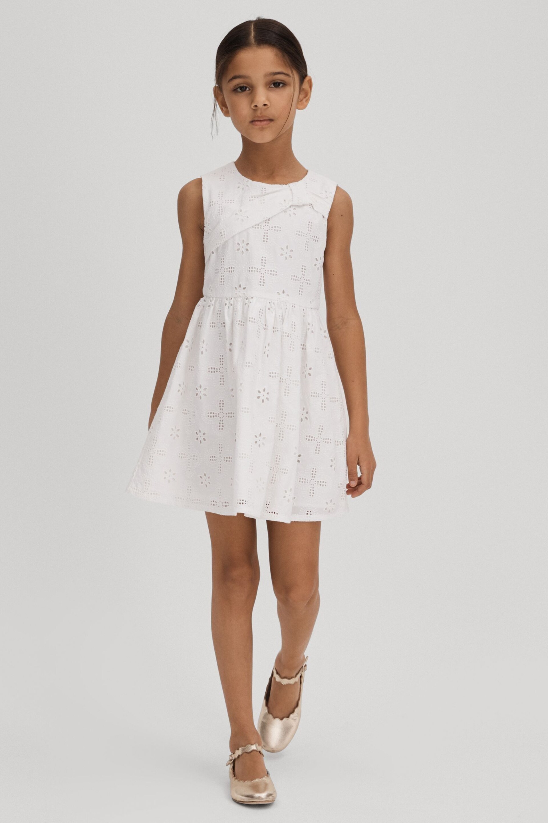 Reiss Ivory Mabel Teen Cotton Broderie Lace Dress - Image 3 of 6