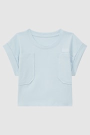 Reiss Blue Lulu Teen Cropped Cotton Crew Neck T-Shirt - Image 1 of 6