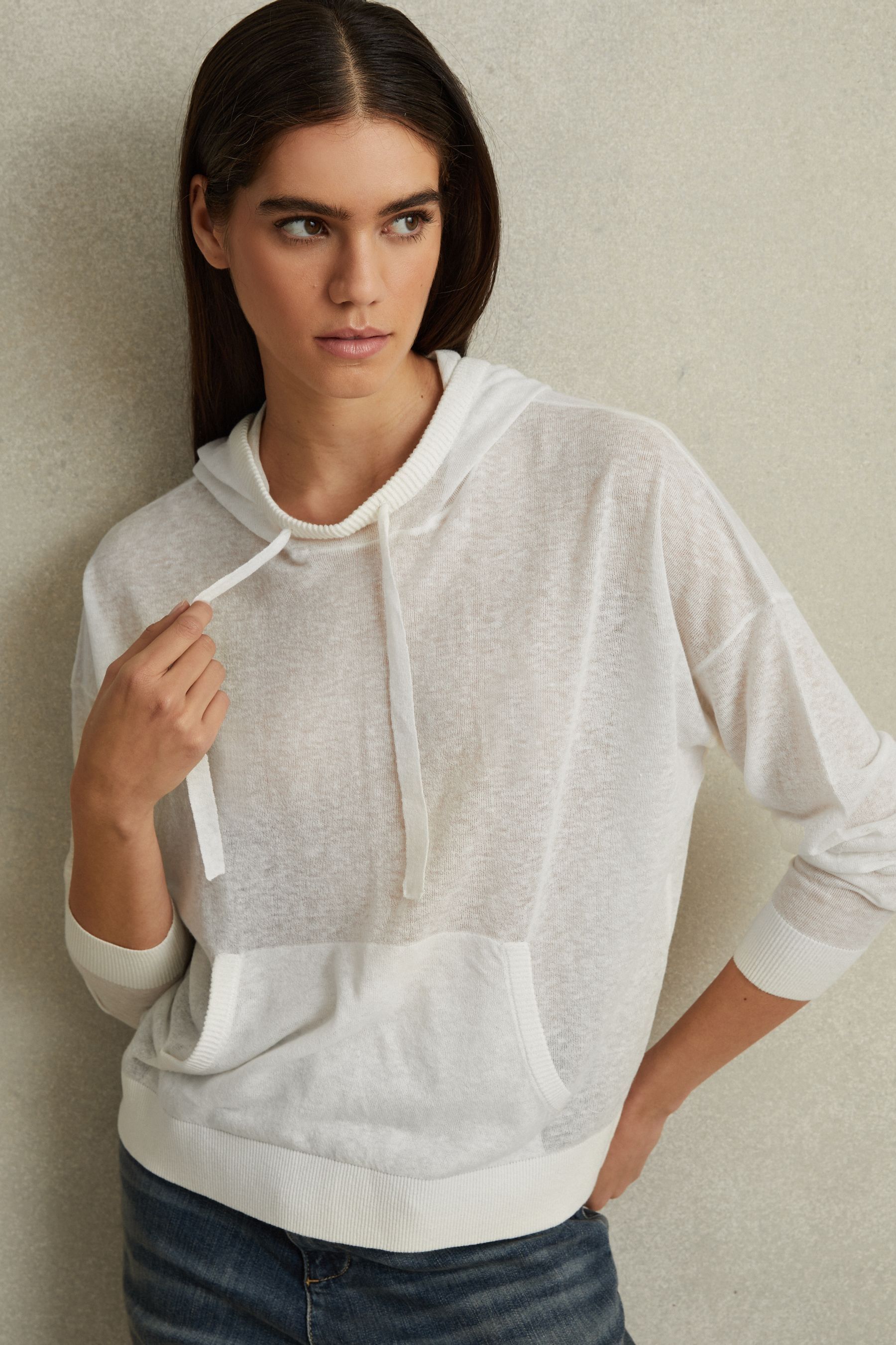 Buy Reiss Ivory Candy Cotton Blend Sheer Hoodie from Next USA