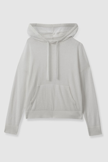 Reiss Ivory Candy Cotton Blend Sheer Hoodie