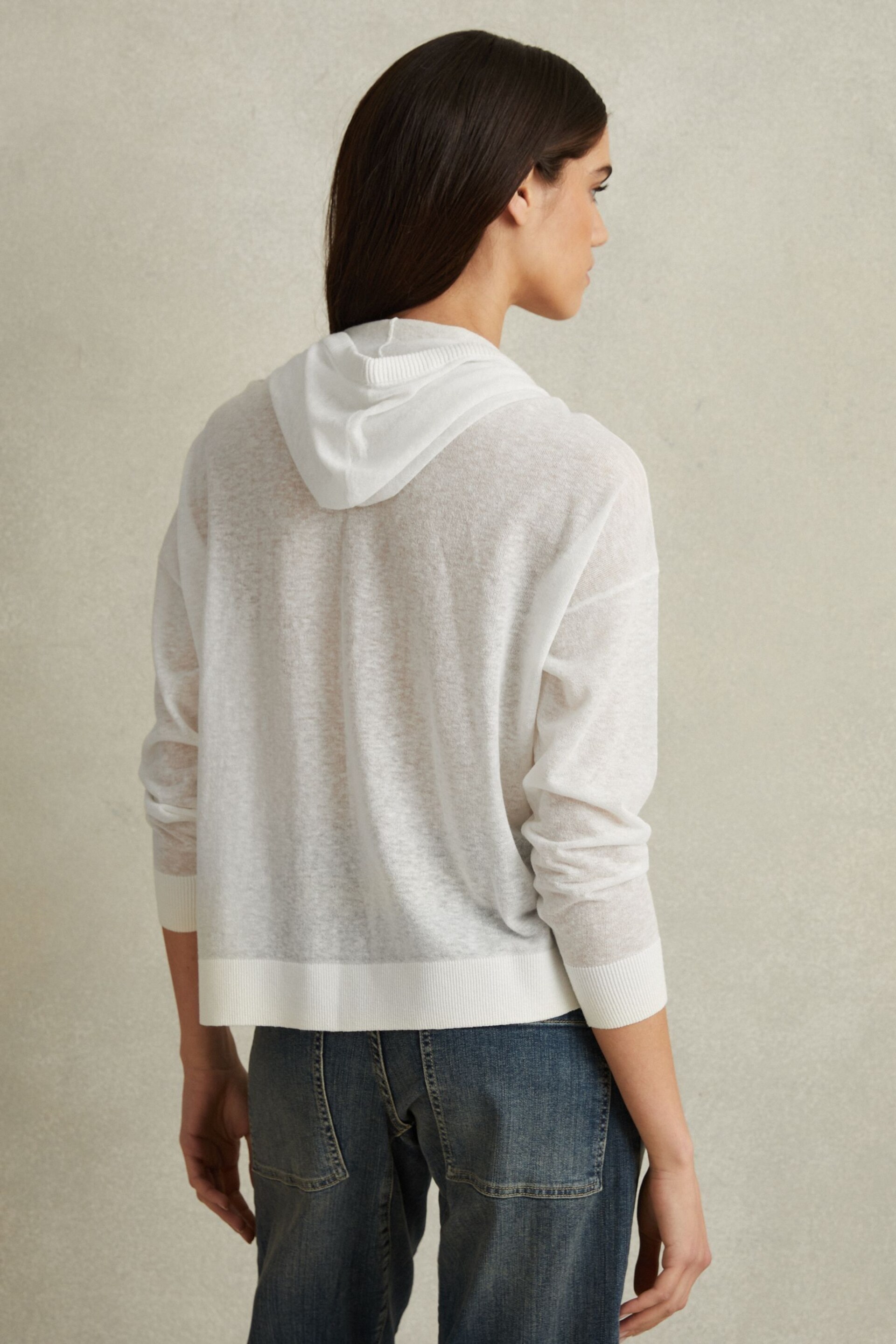 Reiss Ivory Candy Cotton Blend Sheer Hoodie - Image 4 of 4