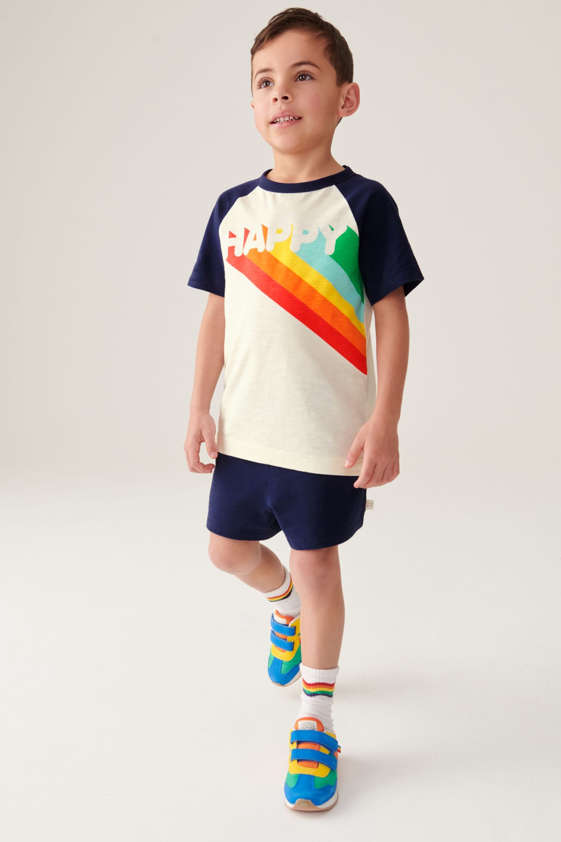 Little Bird by Jools Oliver Navy Happy T-Shirt and Short Set - Image 1 of 6