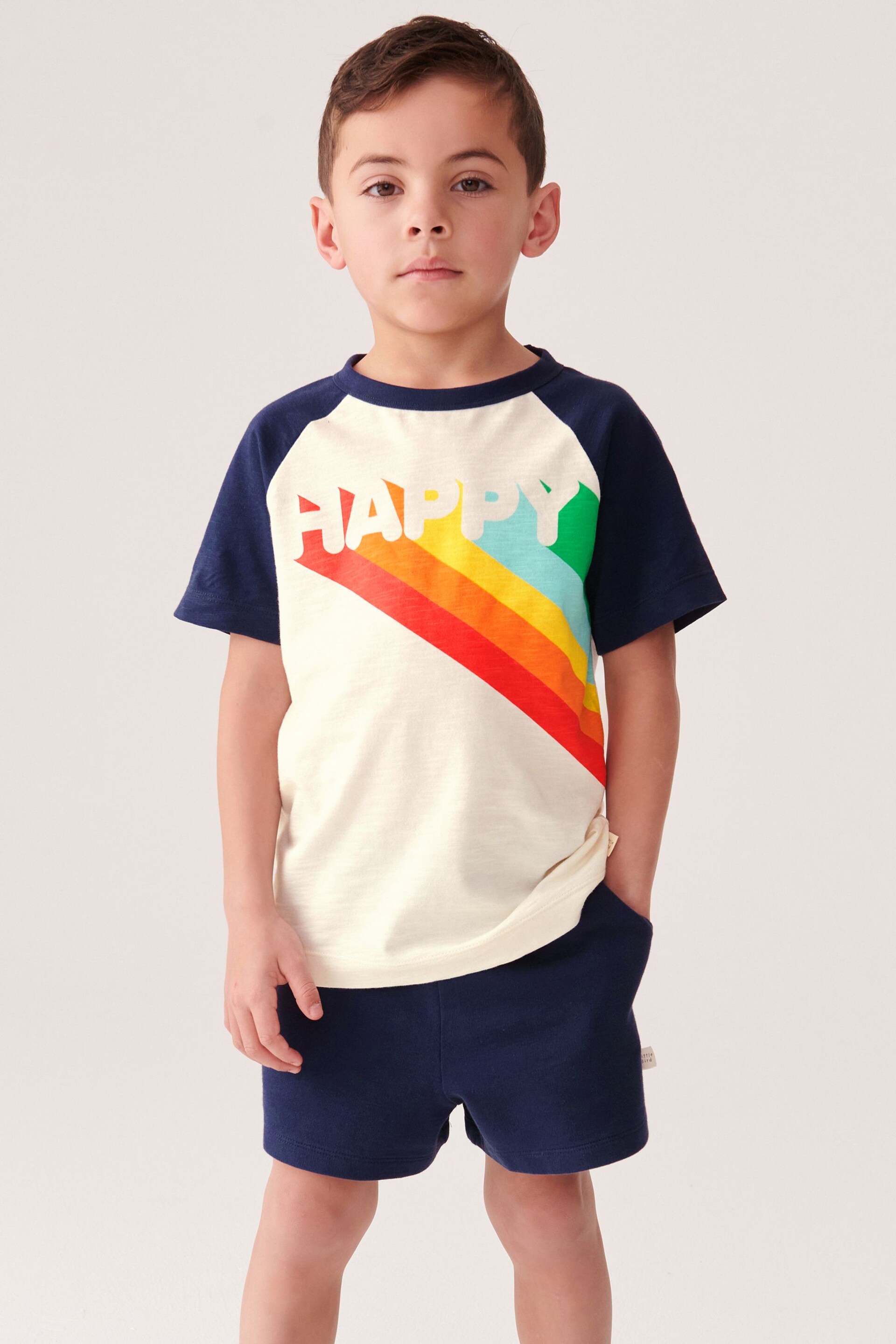 Little Bird by Jools Oliver Navy Happy T-Shirt and Short Set - Image 2 of 6