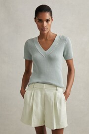 Reiss Mint Dianna Front Pleat Linen Blend Suit Shorts - Image 1 of 6