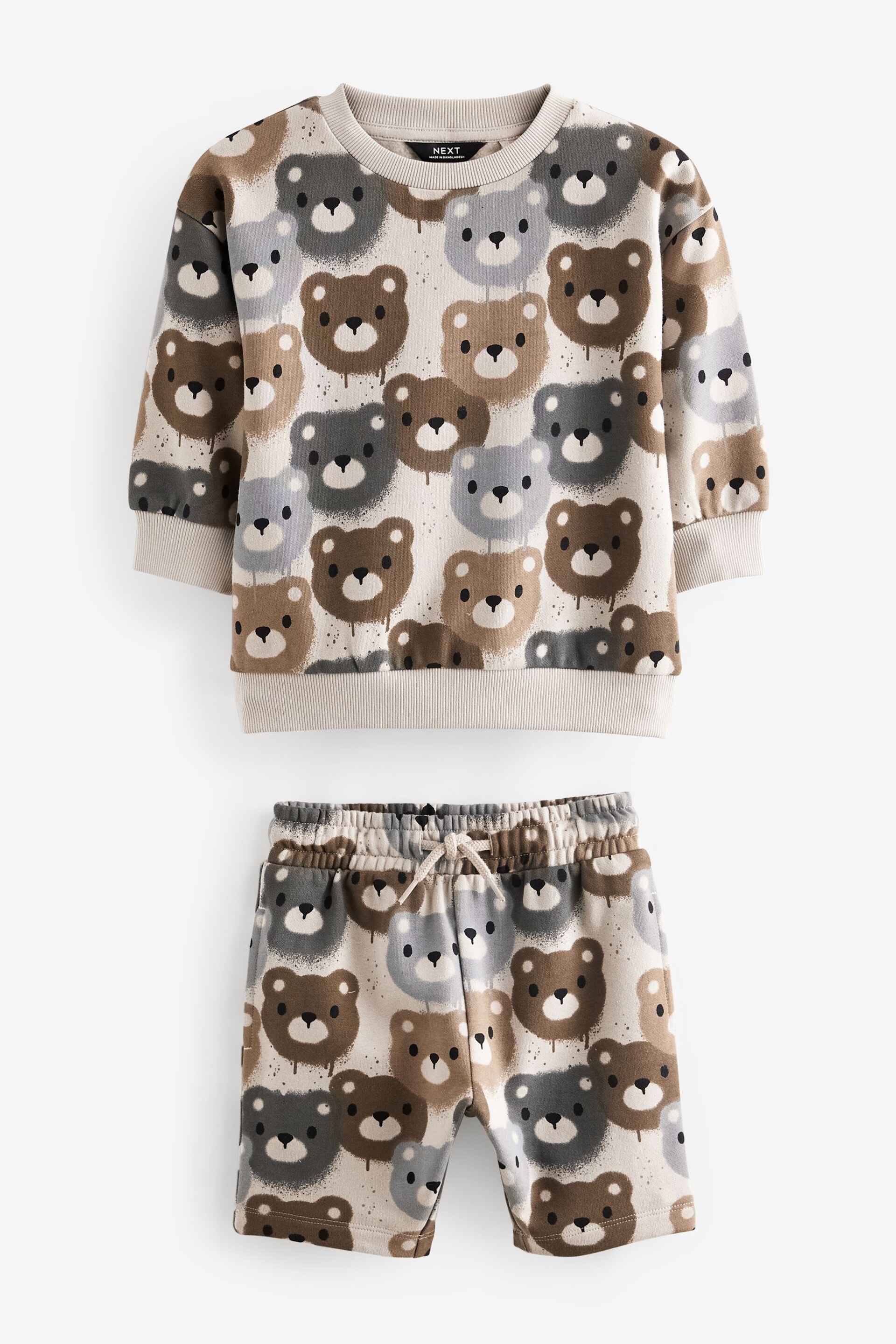 Neutral Drippy Bear Jersey Crew Neck Sweatshirt and Short Set (3mths-7yrs) (3mths-7yrs) - Image 3 of 5