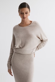 Reiss Neutral Leila Petite Wool Blend Ruched Sleeve Midi Dress - Image 1 of 6