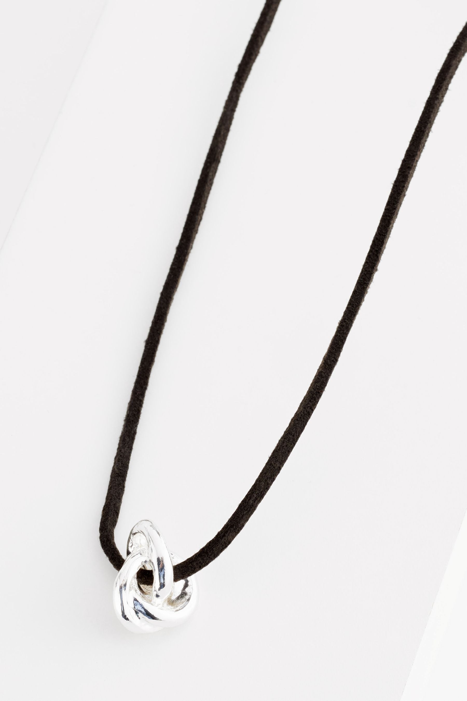 Black Cord Silver Tone Knot Short Necklace