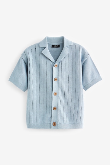 Blue Short Sleeved Button Through Polo Shirt (3mths-7yrs)