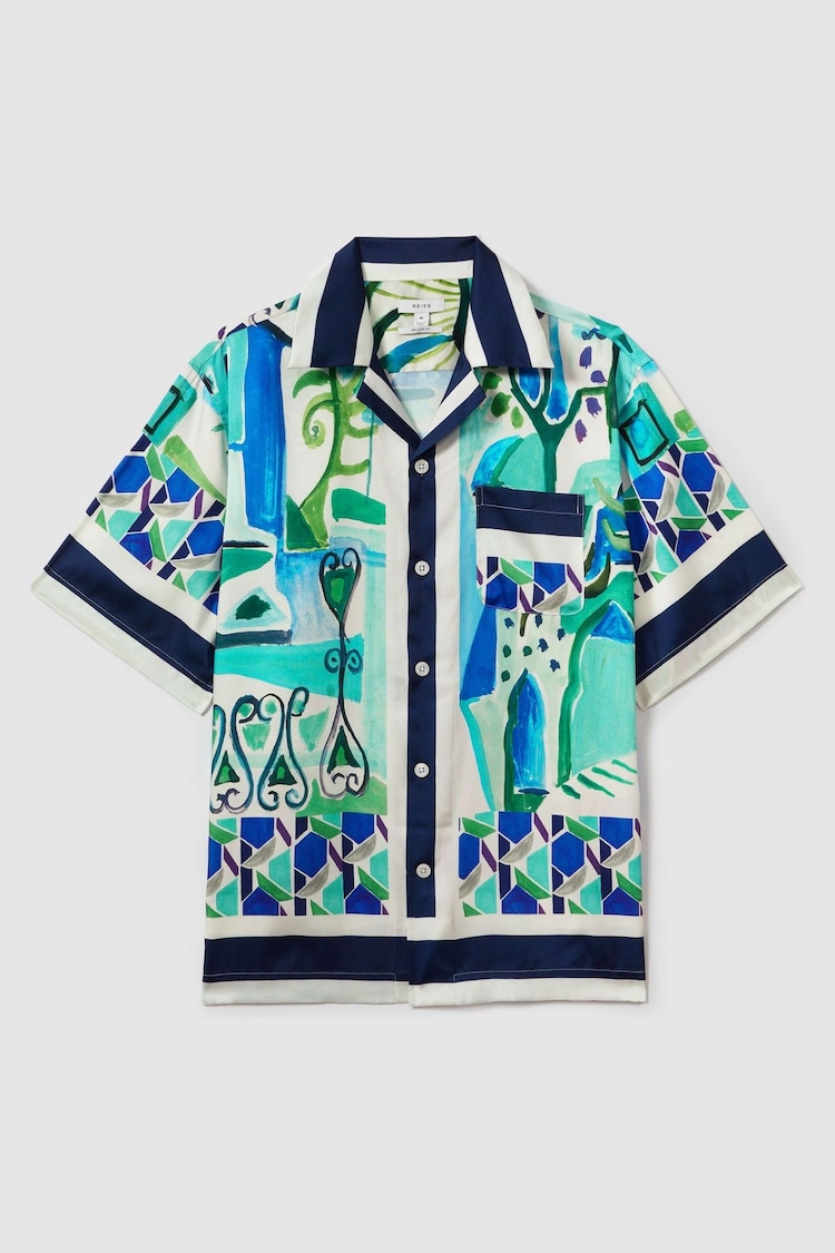 Reiss Blue Multi Belize Cuban Collar Shirt - Image 2 of 5