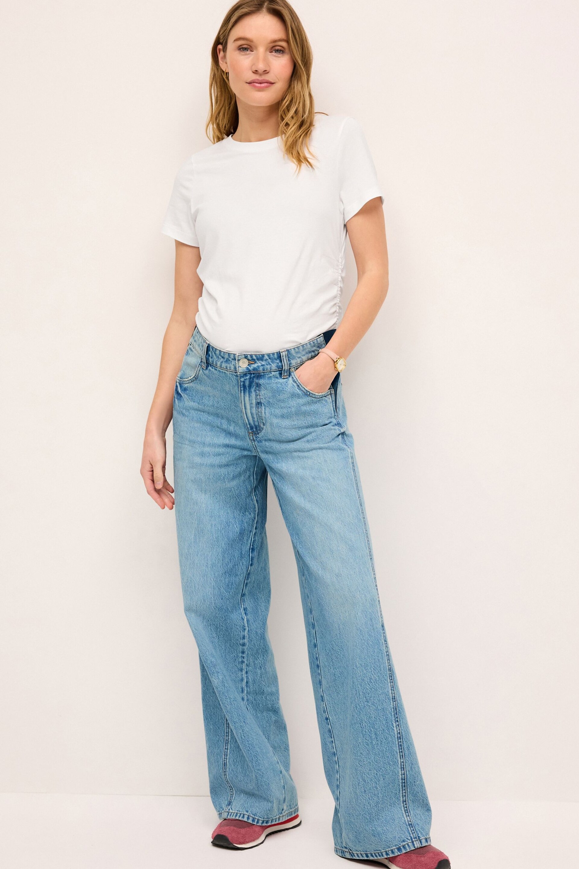 Bleach Denim Maternity Wide Leg Jeans - Image 1 of 9