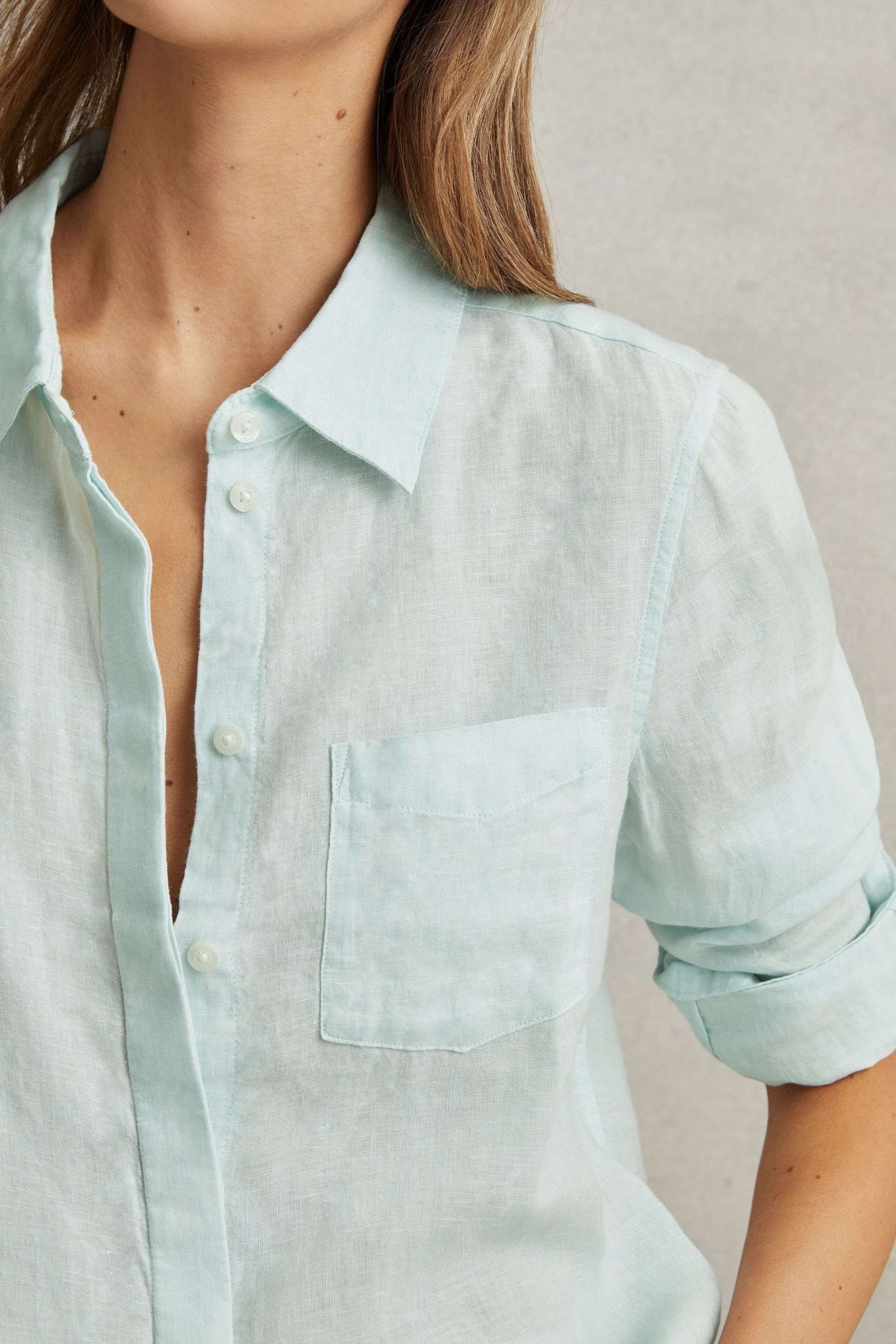 Reiss Aqua Belle Linen Button-Through Shirt - Image 3 of 6