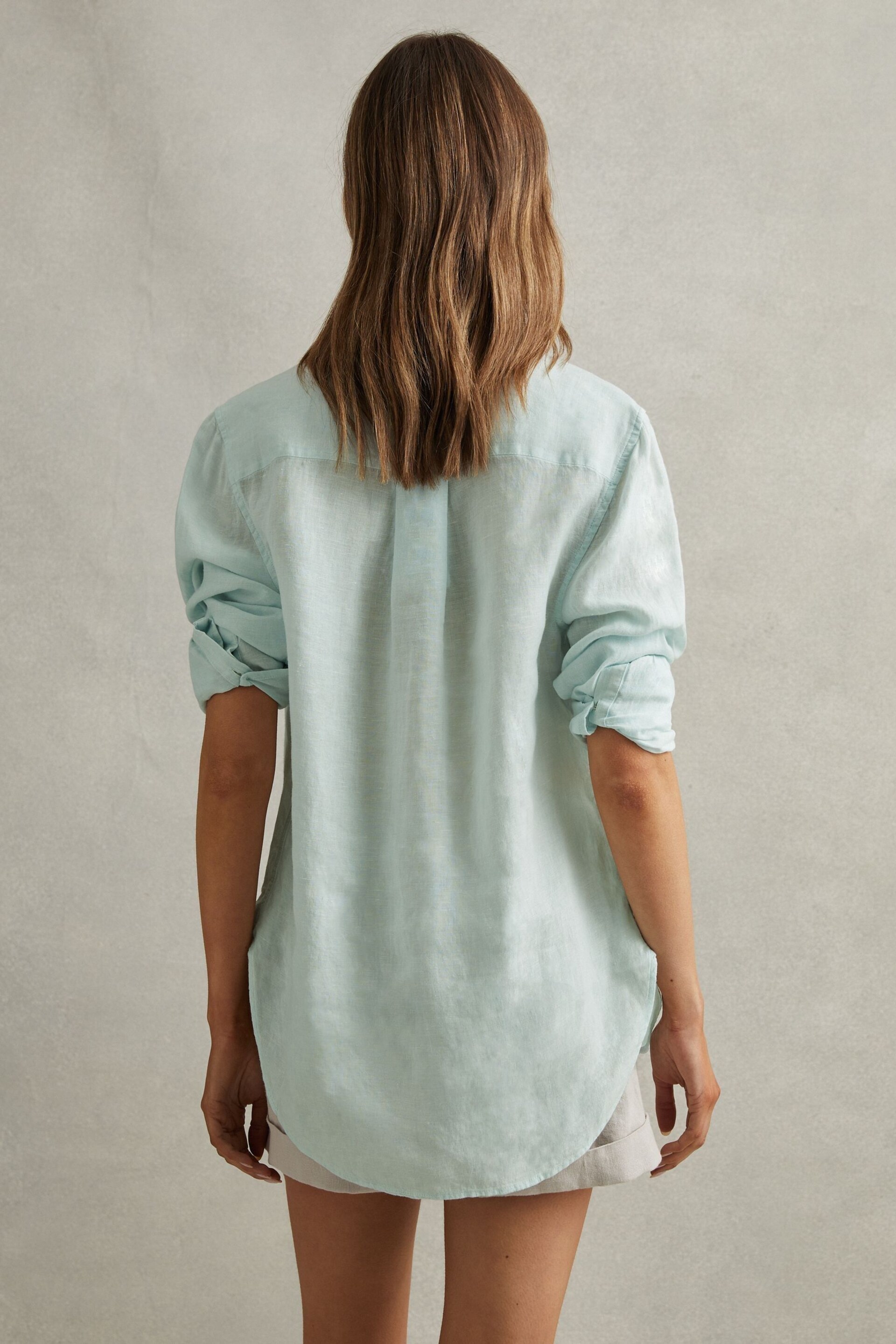 Reiss Aqua Belle Linen Button-Through Shirt - Image 5 of 6