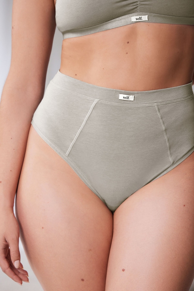 self. Light Grey Organic Cotton High Waist High Leg Knickers - Image 1 of 5