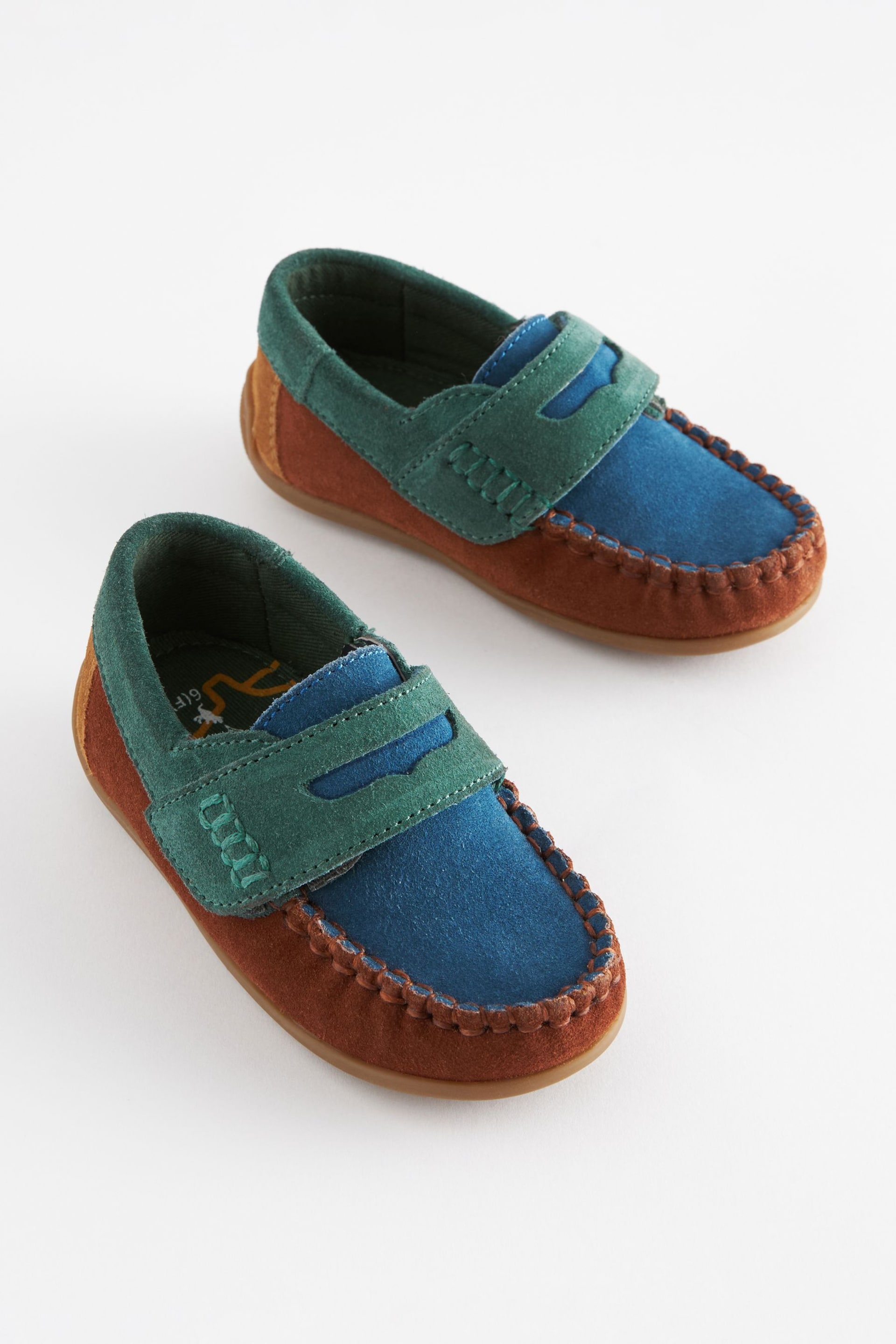 Multi Bright Standard Fit (F) Leather Penny Loafers with Touch and Close Fastening - Image 1 of 5