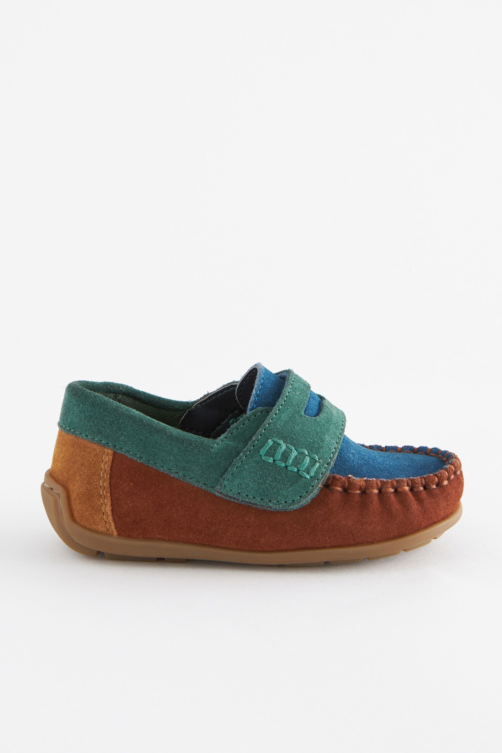 Multi Bright Standard Fit (F) Leather Penny Loafers with Touch and Close Fastening - Image 2 of 5