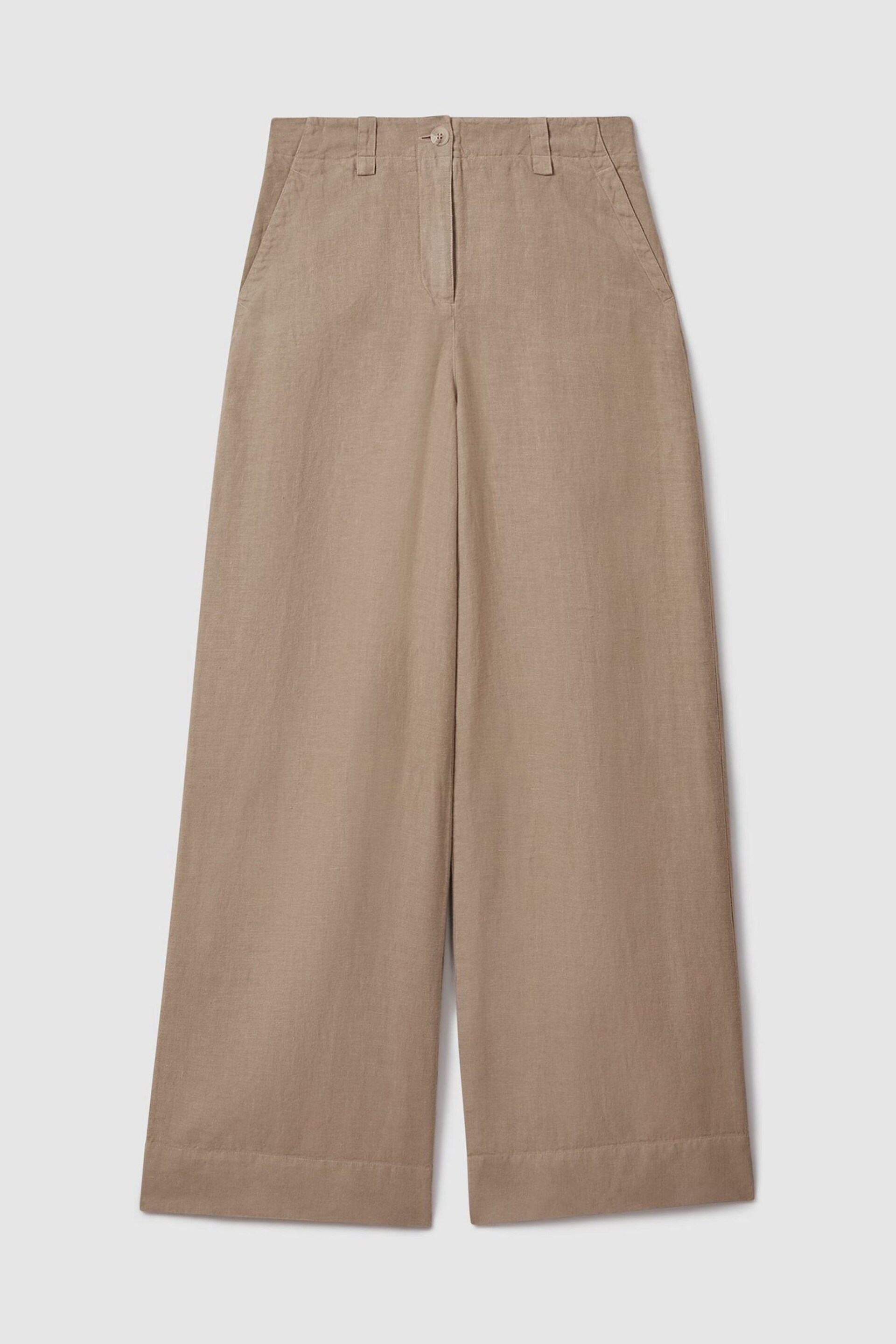 Reiss Mink Neutral Demi Petite Linen Wide Leg Garment Dyed Trousers - Image 2 of 7