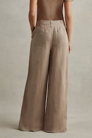 Reiss Mink Neutral Demi Petite Linen Wide Leg Garment Dyed Trousers - Image 5 of 7