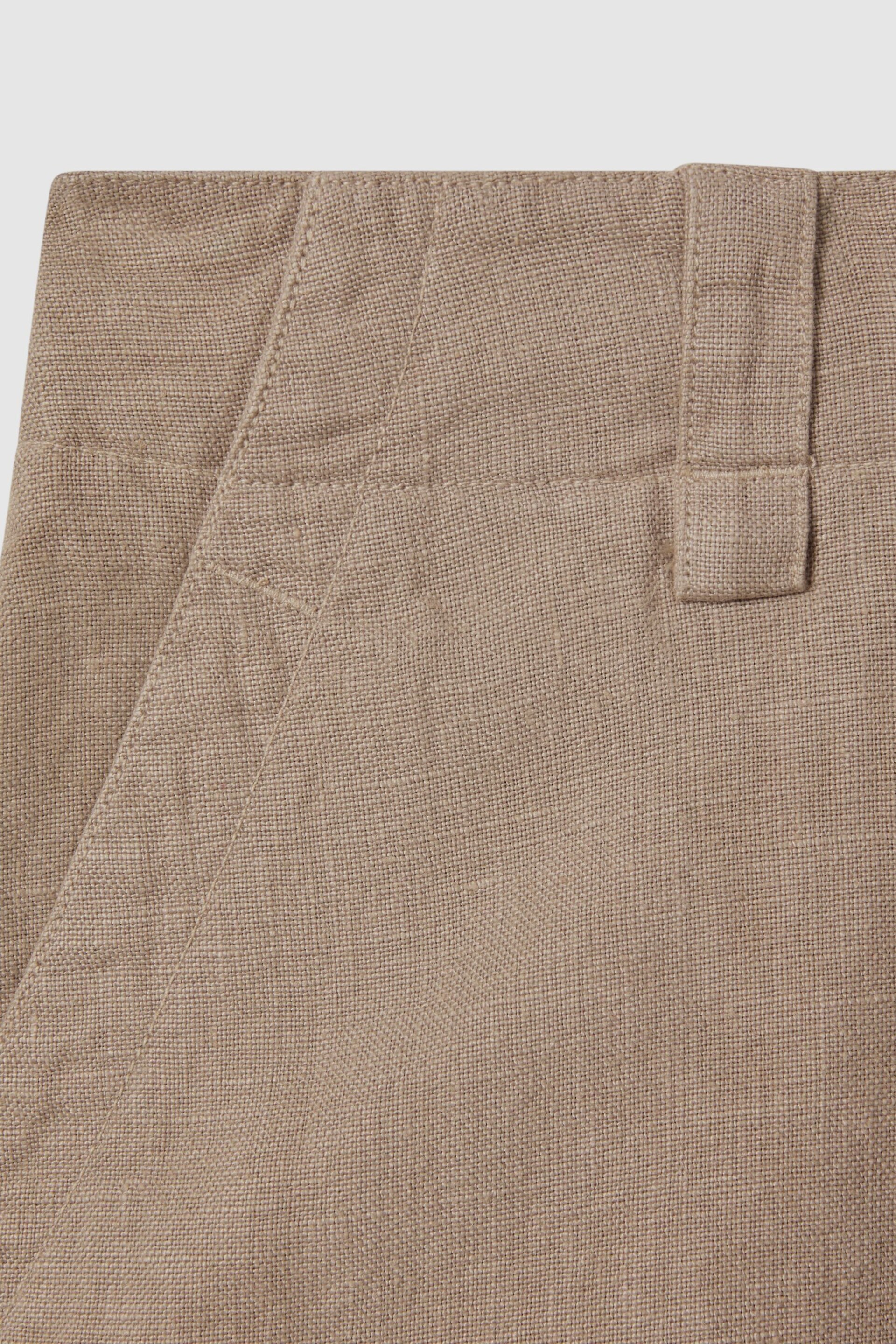 Reiss Mink Neutral Demi Petite Linen Wide Leg Garment Dyed Trousers - Image 6 of 7