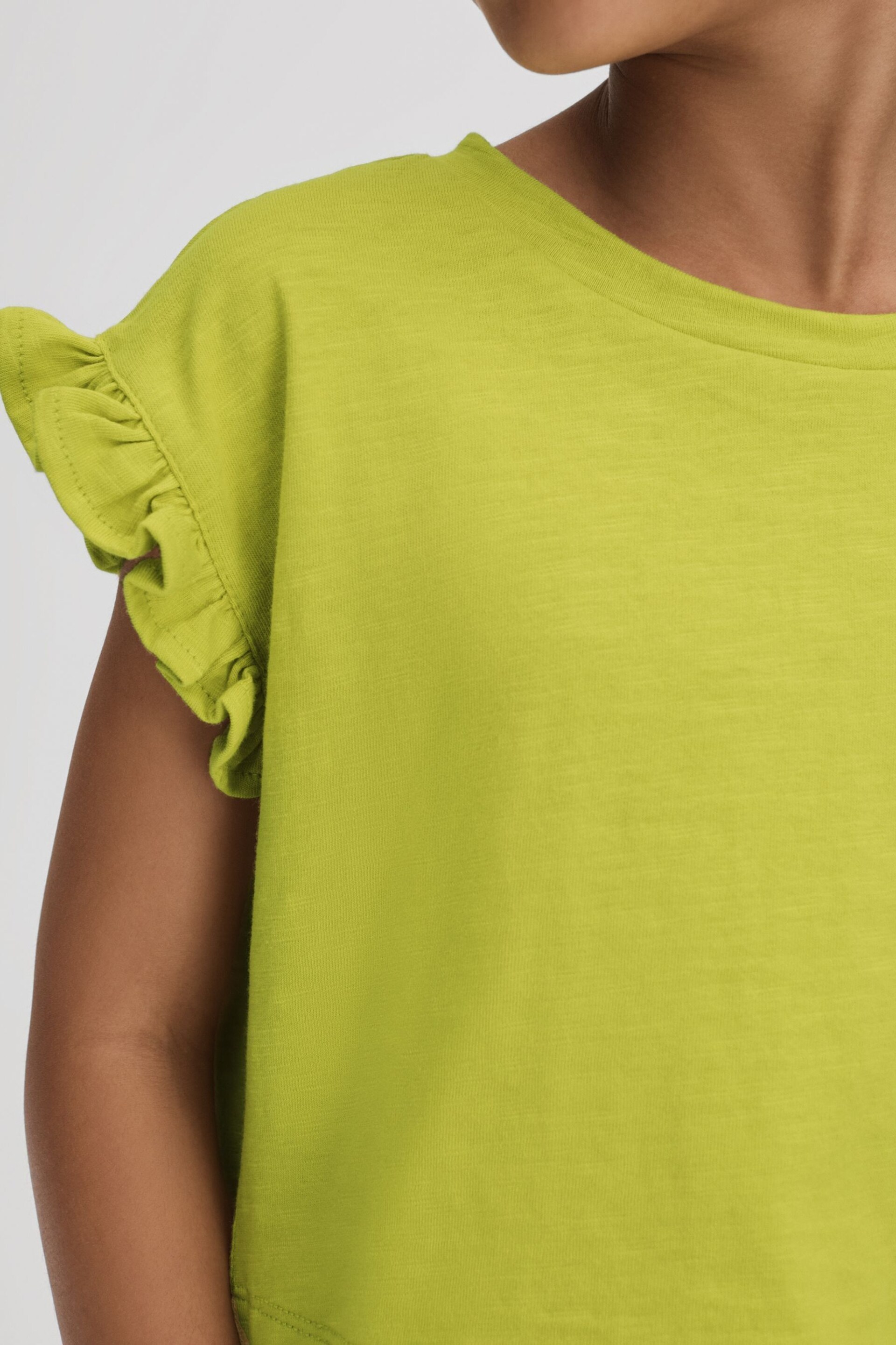 Reiss Lime Saskia Junior Ruffle Sleeve Cropped T-Shirt - Image 4 of 7