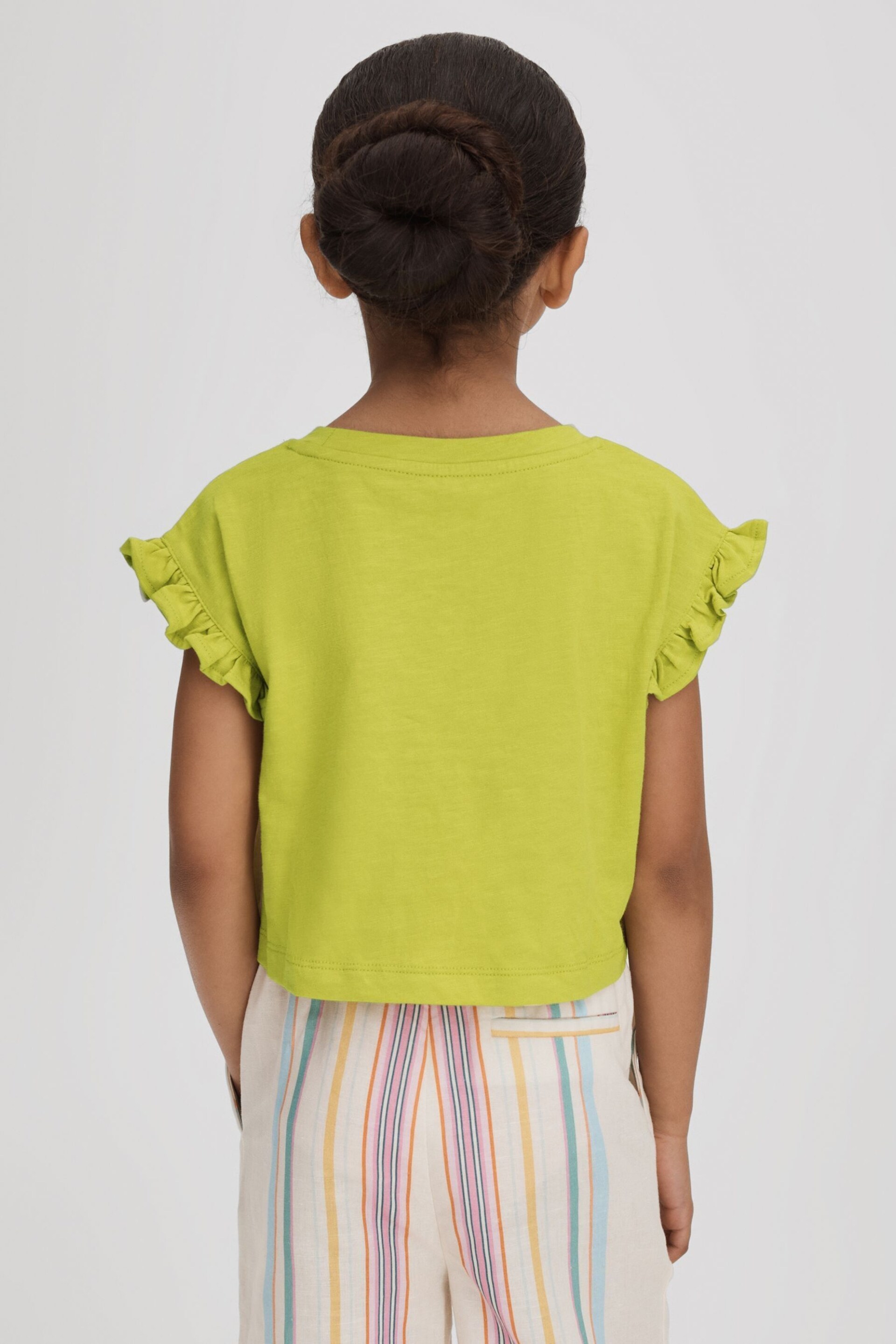 Reiss Lime Saskia Junior Ruffle Sleeve Cropped T-Shirt - Image 5 of 7