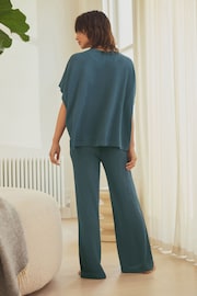 Teal Blue Knitted Short Sleeve Lounge Set - Image 4 of 9