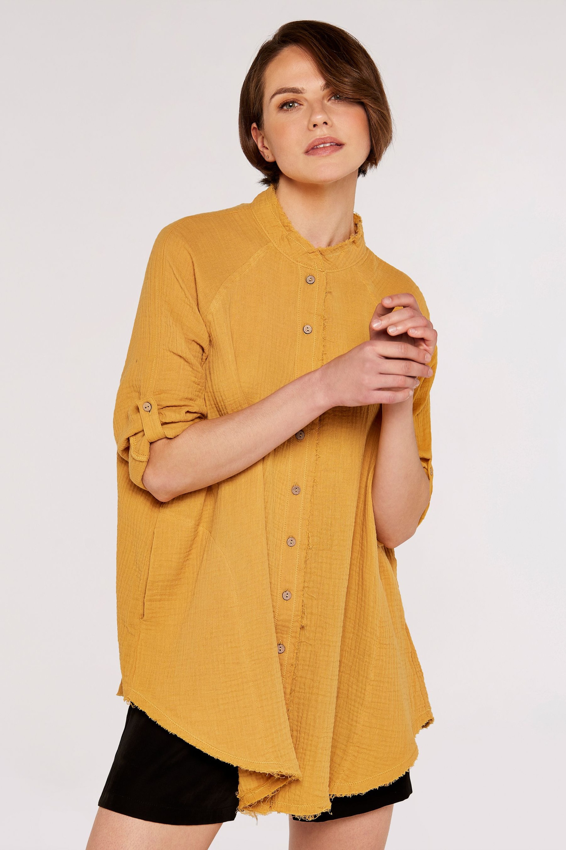 Apricot Mustard Yellow Tetra Oversized Shirt - Image 1 of 4