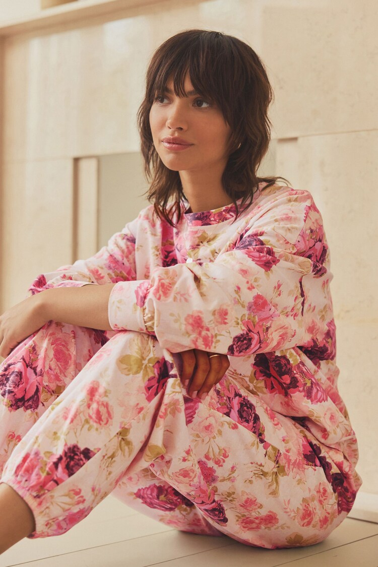 Buy Pink Floral 100% Cotton Long Sleeve Pyjamas from the Next UK online ...