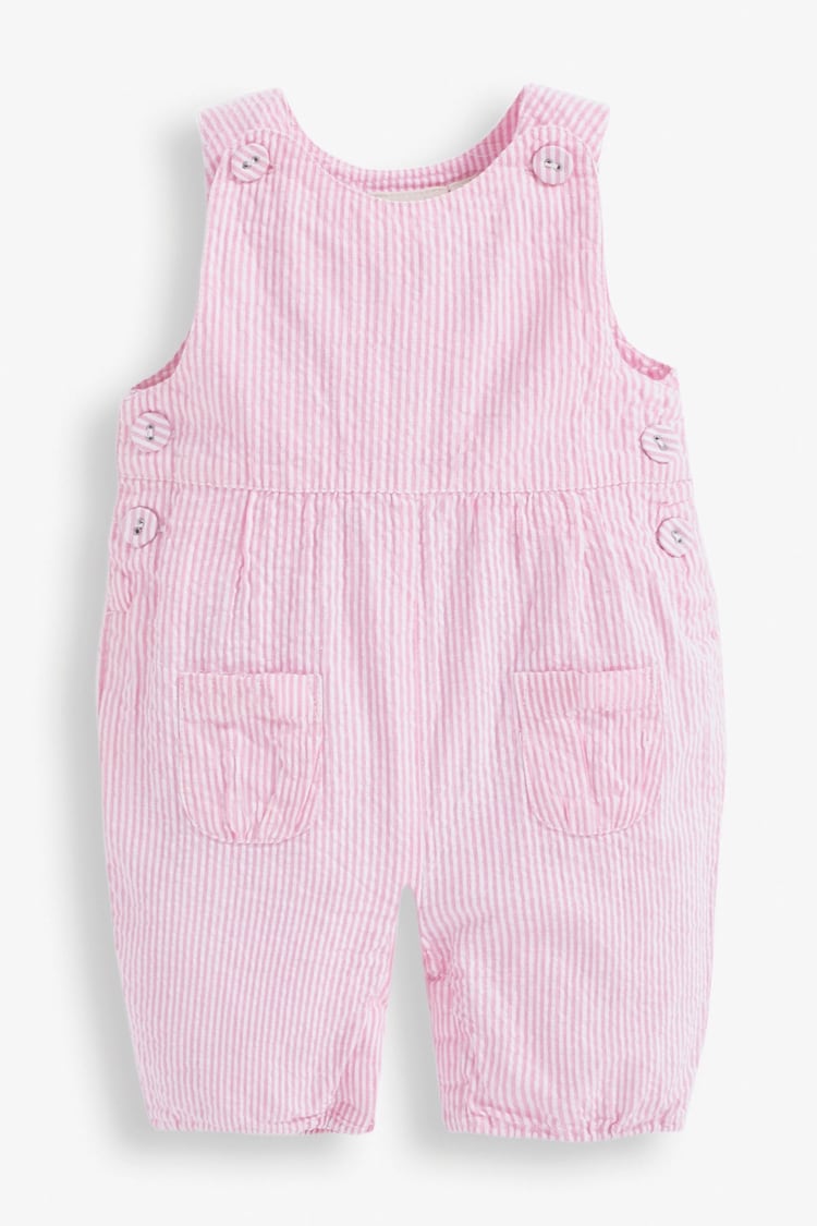 JoJo Maman Bébé Pink Seersucker Stripe Baby Dungarees - Image 2 of 2