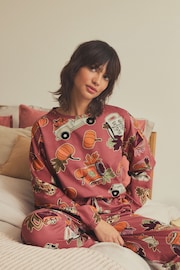 Berry Red Pumpkin Spice Autumn 100% Cotton Long Sleeve Pyjamas - Image 1 of 6